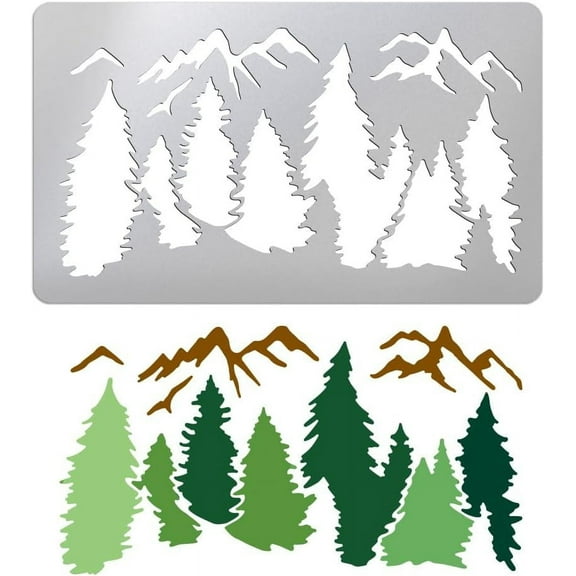 1Pc Forest Peaks Silhouetted Retro Metal Stencil Mountain Tree Stainless Steel Paintings Metal Template for Wood Carving Drawing Engraving Scrapbooking Journal Craft DIY