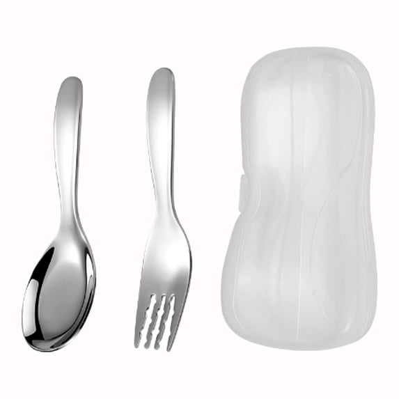 1Pc Fork or 1Pc Spoon or 1Pc Fork and 1Pc Spoon or 1Pc Fork and 1Pc Spoon and 1Pc Plastic Silverware Container Set, Food Grade Stainless Steel Flatware Cutlery Set for Home Kitchen(Silver3,6x3")