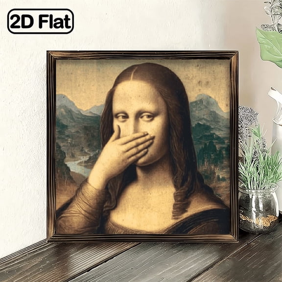 1Pc Frame Sign Mona Lisa, smiling with hand covering nose, Renaissance classical portrait style Wall Art Paintings Ideal Gift For Living Room Bedroom Corridor Wall Decor Room Decoration Ready