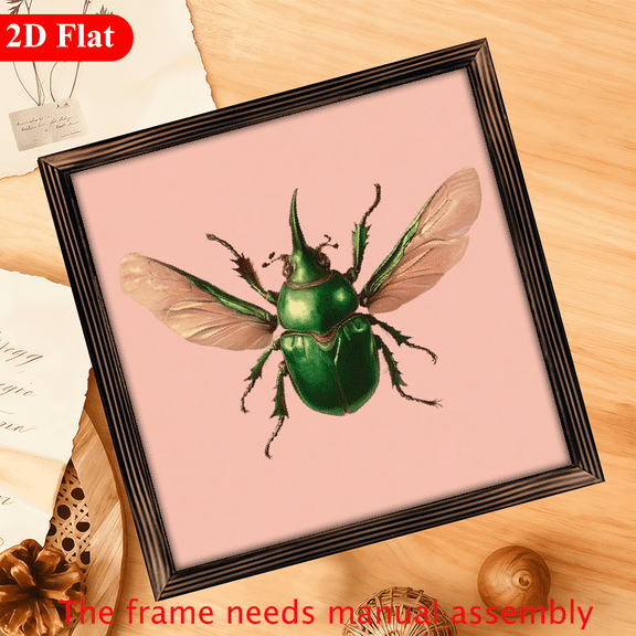 1Pc Frame Sign Stag Beetle, spreading wings, realistic insect art style Wall Art Paintings Ideal Gift For Living Room Bedroom Corridor Wall Decor Room Decoration Ready to Hang 12x12inch