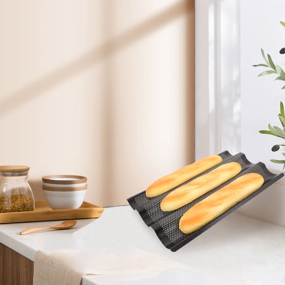 1Pc French Bread Pan Nonstick Steel Baking Tray for Even Heat Distribution