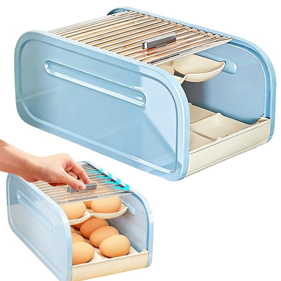 1Pc Fridge Egg Holder,Egg Dispenser,Space-Saving Egg Organizer for Fridge,Stackable Egg Storage Container with Drawers,Refrigerator Bin,Durable Plastic Egg Storage Rack for Counter,Cabinet,Blue