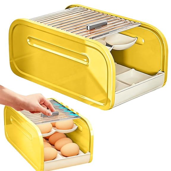 1Pc Fridge Egg Holder,Egg Dispenser,Space-Saving Egg Organizer for Fridge,Stackable Egg Storage Container with Drawers,Refrigerator Bin,Durable Plastic Egg Storage Rack for Counter,Cabinet,Yellow