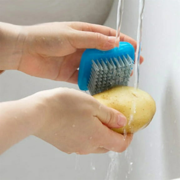 1Pc Fruit & Vegetable Cleaning Brush,Veggie Scrubber Brush With Handle for Kitchen Daily Use,Multifunctional Plastic Vegetable Scrubbing Brush,Veggie Brush with Ergonomic Non-Slip Handle,Blue