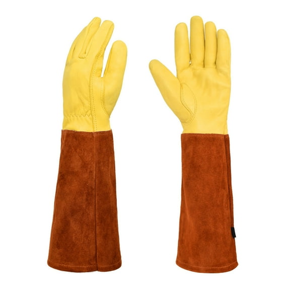 1Pc Garden Glove Wear Resistant Puncture Proof Breathable Elbow Length Full Coverage Labor Long Elbow Glove Light Brown S