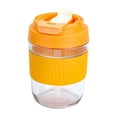 thumbnail image 1 of 1Pc Glass Cup with Lid and Straw, Portable Iced Coffee Glasses, Glass Tumbler with Silicone Sleeve, Drinking Water Bottle for Travel, 400Ml（Orange）, 1 of 6