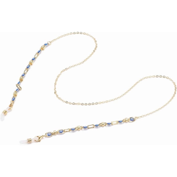 1Pc Glass Eyeglasses Chains Brass Cable Chains Neck Strap for Eyeglasses with Loop Ends Dodger Blue Golden 27.63 inch(70.2cm) for DIY