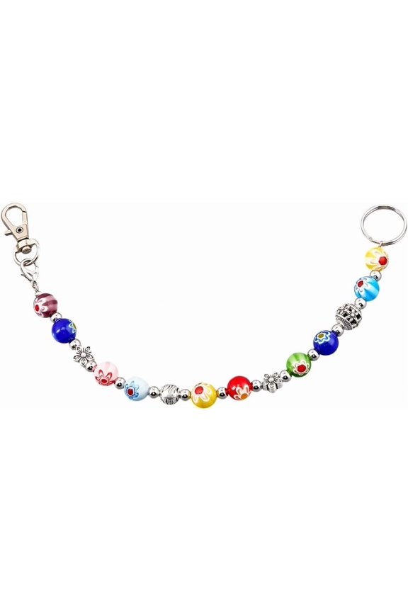 1Pc Glass Keychain with 304 Stainless Steel Ring and Alloy Swivel Clasps Stainless Steel Color 260mm Craft