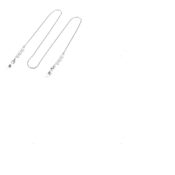 1Pc Glass Pearl Beaded Eyeglasses Chains 304 Stainless Steel Cable Chains Neck Strap for Eyeglasses with Zinc Alloy Lobster Claw Clasps Silver 755mm Hole 4x2mm DIY