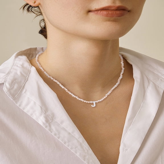 1Pc Glass Rondelle Beaded Necklaces Natural Shell Letter Charms Necklaces Iron Jewelry Golden Letter J 15.55 inch(39.5cm) Seashell Color
