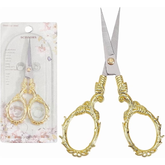 1Pc Gold Sewing Scissors Vintage Embroidery Scissors Vine Small Alloy Stainless Steel Plant Detail European Necklace Blade Shears for DIY handcrafting