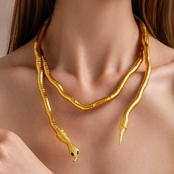 1Pc Golden/Silver Flexible Snake Choker Necklace Adjustable Wrap Serpent Collar Jewelry for Halloween Party Cosplay Costume Accessory