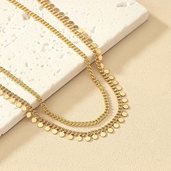 1Pc Golden Alloy Chain Necklace Disc Tassel Double Layer Design 13.78 inch Jewelry for Women Daily Wear Suitable for a Variety of Occasions