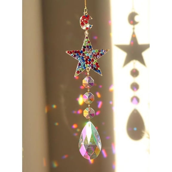 1Pc Golden Star Hanging Suncatcher 460mm Rainbow Maker Ornament Sun Light Catcher with Metal Findings for Women Home Garden Window Balcony Decoration