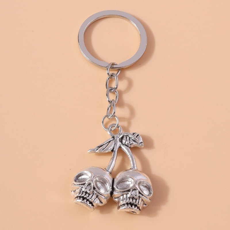 1Pc Gothic Punk Metal Cherry Skull Pendant Keychain Bag Hanger