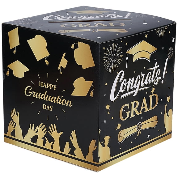 1Pc Graduation Party Paper Voting Decorative Boxes Grad Card Boxes Square Gold 22.8x22.8x22.8cm DIY