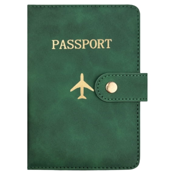 1Pc Green Decorative Passport Wallet Cover with Button Flap, Elegant Airplane Pattern Air Ticket Document Clamp for Vacation Cruises