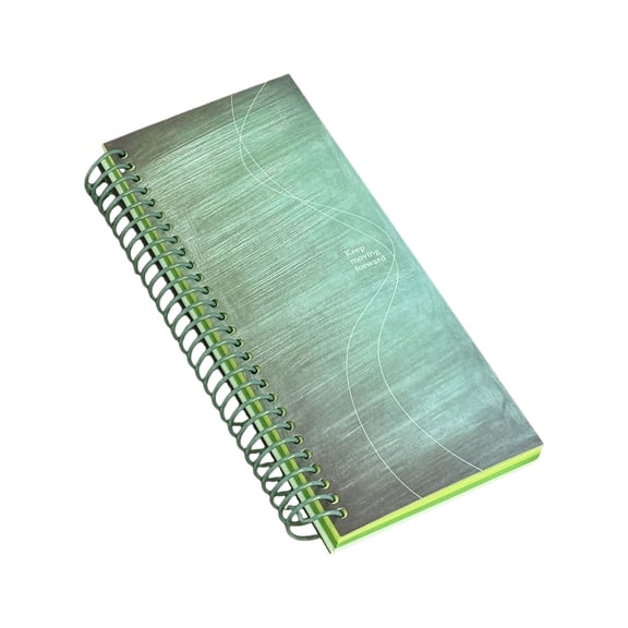 1Pc Green Slim Spiral Notebook, 9.84"x4.13" Long Steno Pad with Abstract Pattern, Lined Memo Notepad to Do List Pad for Office Work