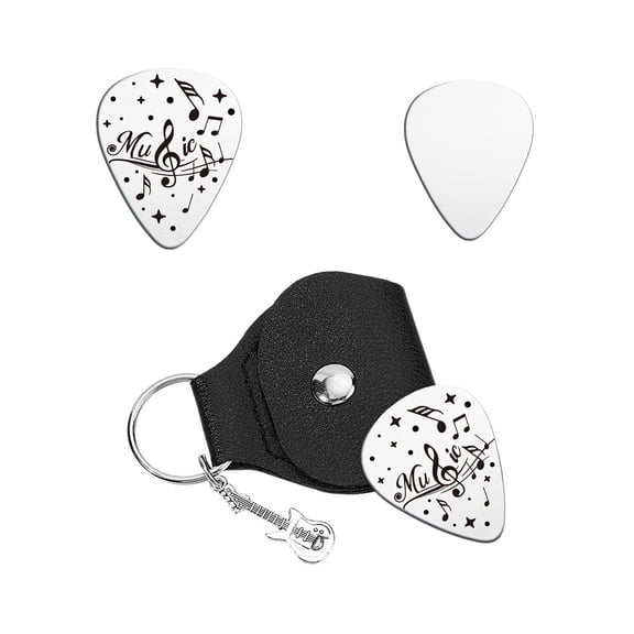 1Pc Guitar Picks Gifts Plectrum Guitar Stainless Steel Guitar Picks with PU Leather Guitar Picks Holder Musical Note Plectrum Guitar Accessories