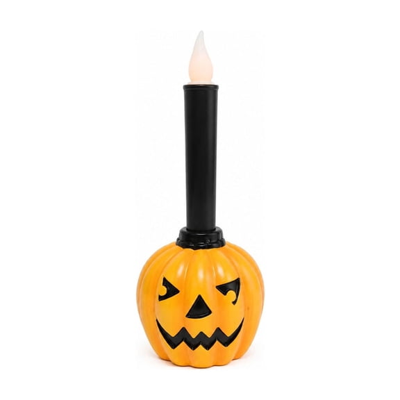 1Pc Halloween Flameless Taper Candle Lights, Battery Operated LED Pumpkin Ghost Skull Base Candlesticks, Plastic Halloween Decor Indoor for Party Favors Gifts Table Centerpieces (3.5x11'')
