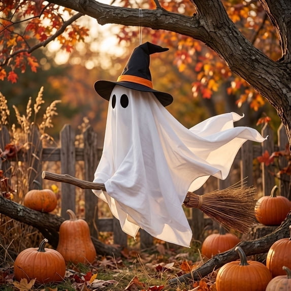 1Pc Halloween Ghost Decorations 36X34 Inch Flying Witch Halloween Decor for Outdoor Yard Lawn Porch Party Home Display