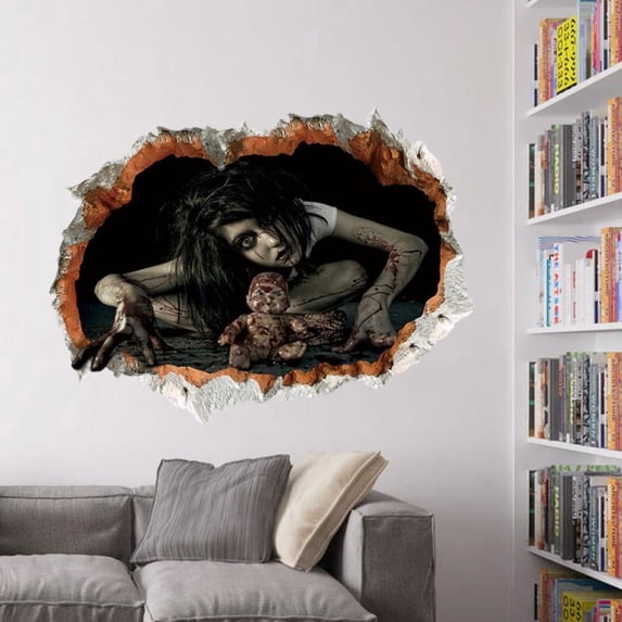 1Pc Halloween Horror 3D Stereo Wall Stickers Creative Funny Bedroom Living Room Decoration Multi-Purpose Wall Stickers Halloween Theme Party Art Decoration Waterproof Wall Stickers