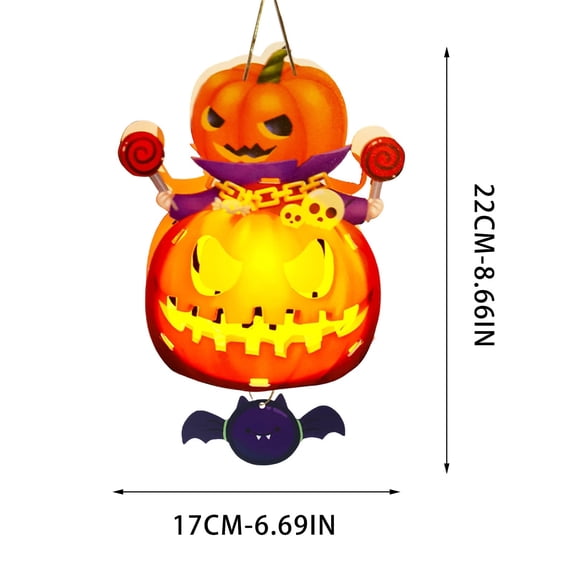 1Pc Halloween Lighted Hanging Pumpkin Lantern, Pumpkin Halloween Wall Decor for Home Party Indoor Outdoor (Pumpkin)