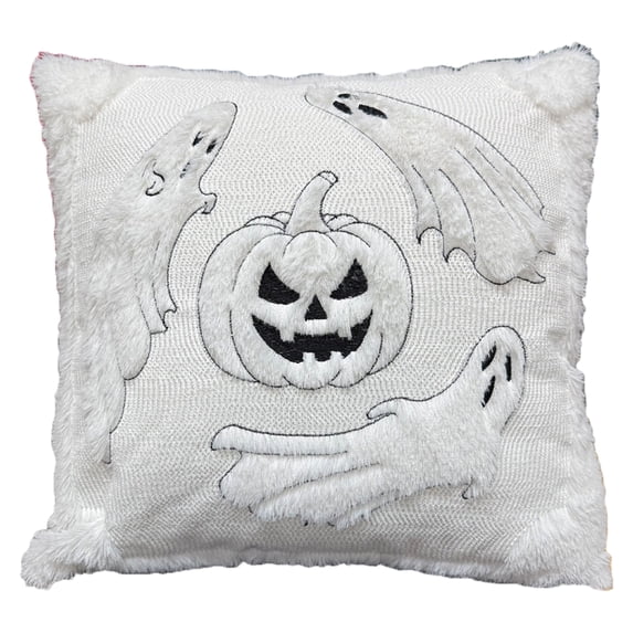 1Pc Halloween Pillow Cover Spooky Ghost Jack O Lantern Embroidered White Throw Pillow Cover for Indoor Halloween Decor Fall Home Decor for Living Room Couch