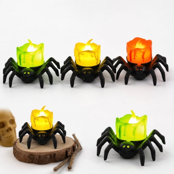 1Pc Halloween Spider Flameless LED Tealights, Spooky Flickering Fake Candle Lights, Battery Operated Spider Tea Lamps, Gothic Table Decorations for Haunted House Halloween Party Home Decor