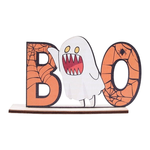 1Pc Halloween Table Centerpiece Decorations, Pumpkin Ghost Wood Centerpiece, Happy Halloween Boo Spooky Wooden Signs Table Decor for Living Room Office Kitchen Party Decor - 3.9X6.1''