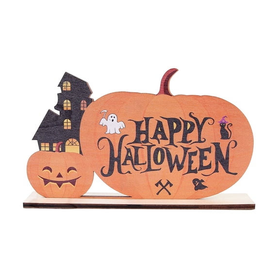 1Pc Halloween Table Centerpiece Decorations, Pumpkin Ghost Wood Centerpiece, Happy Halloween Boo Spooky Wooden Signs Table Decor for Living Room Office Kitchen Party Decor - 4X6.5''