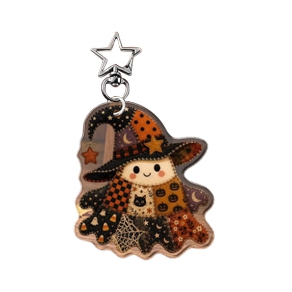 1Pc Halloween Tree Ornament Decorations, Acrylic Patchwork Cute Ghost with Star Shaped Hanging Hook Design, Decorations for Home Holiday Party Supply