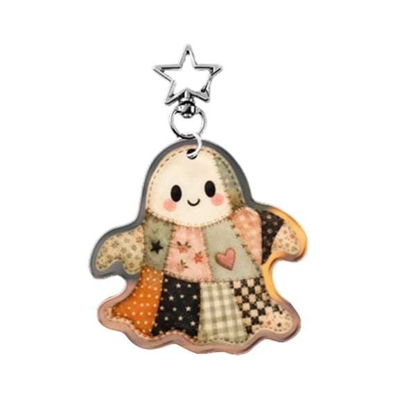 1Pc Halloween Tree Ornament Decorations, Acrylic Patchwork Cute Ghost with Star Shaped Hanging Hook Design, Decorations for Home Holiday Party Supply