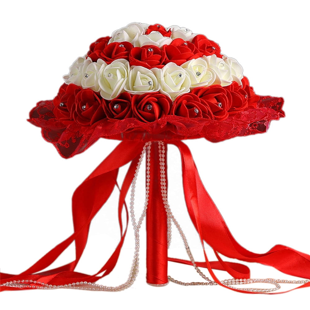 1Pc Hand Bouquet Hydrangea Artificial Flowers Crystal Lace Roses