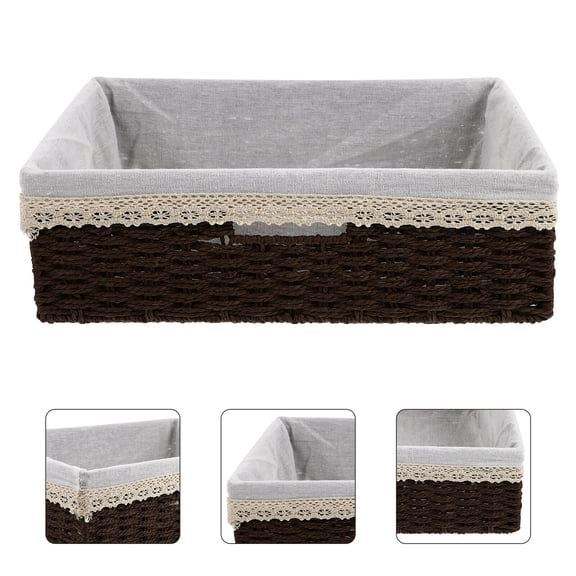 OUNONA Woven Storage Basket for Home Office Use Made of Synthetic Material in Coffee Color 1Pc