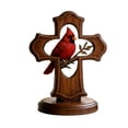 thumbnail image 1 of 1Pc Handcrafted Cardinal Cross Ornament, Wooden Memorial Gift with Crimson Cardinal Branch Design for Bereavement Sympathy, Cardinal Gift Religious Faith Home Decor, 1 of 7