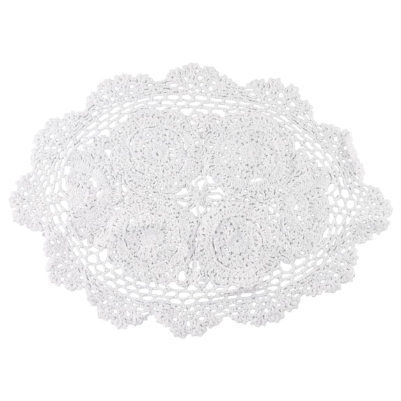 1Pc Handmade Cotton Crochet Doilies Oval Lace Table Crochet Placemats 11.8 x17.7inch, White