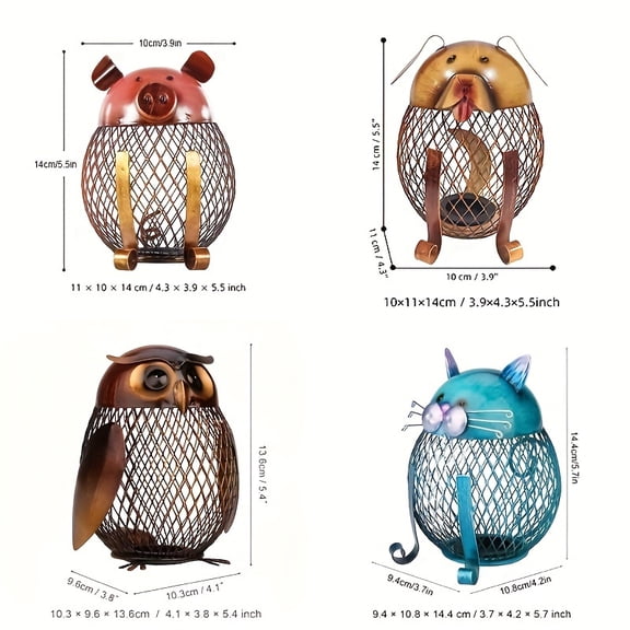 1Pc Handmade Iron Animal Penny Bank - Owl/Kitten/Puppy Copper-Tone Metal Savings Bank, Coin & Trinket Collector, Perfect Birthday/Christmas Gift for Pet Lovers