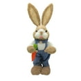 thumbnail image 1 of 1Pc Handwoven Straw Easter Bunny Figurine, Outdoor Spring decorations, with 35Cm Tall Build & Plaid Overalls, for indoor Bookcase Displays, Front Porch Floors and Backyard Garden, 1 of 5