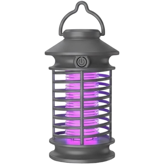 1Pc Hanging Bug Zapper, USB Plug-in Electric Mosquito Killer Lantern, Quiet Wall-Mountable Fly Zapper with Power Switch for Camping, Patio, Grey