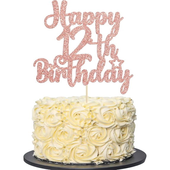 1Pc Happy 12th Birthday Cake Topper Glitter 12 & Fabulous Cheers to 12 Years Old Cake Pick for Celebrating 12th Birthday Anniversary Party Cake Decorations Supplies