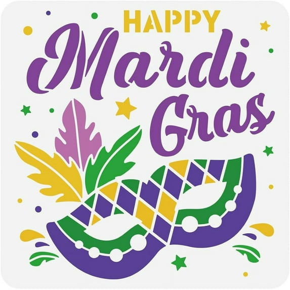 1Pc Happy Mardi Gras Painting Stencil Reusable Masquerade Decorative Drawing Template Plastic PET Words Star Round Pattern Stencil for Painting