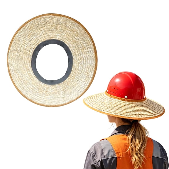 1Pc Hardhat Straw Sun Visor, 17.7 Inch Straw Hard Hat Sun Shade, Straw Woven Construction Helmet, Full Brim Hard Hat Visor Sun Protection, Wide Brim Hard Hat Accessory Fits Over Safety Helmets