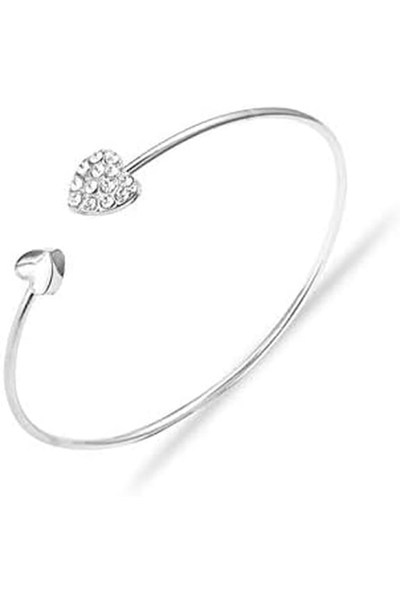 1Pc Heart Alloy Rhinestone Bangles for Women Heart Cuff Bangles Platinum Charm Bangles