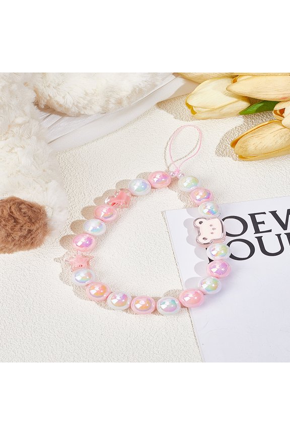 1Pc Heart Bear Nylon Rope Mobile Straps Wrist Straps Accessories Wristlet Chain Handsets String Non-Lost Beaded Handsets Lanyard