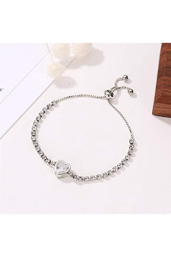 1Pc Heart Brass Micro Pave Clear Cubic Zirconia Slider Bracelets for Women Heart Charm Platinum Link Bracelets for Elegant Gifts DIY Personalized Jewelry Clear DIY