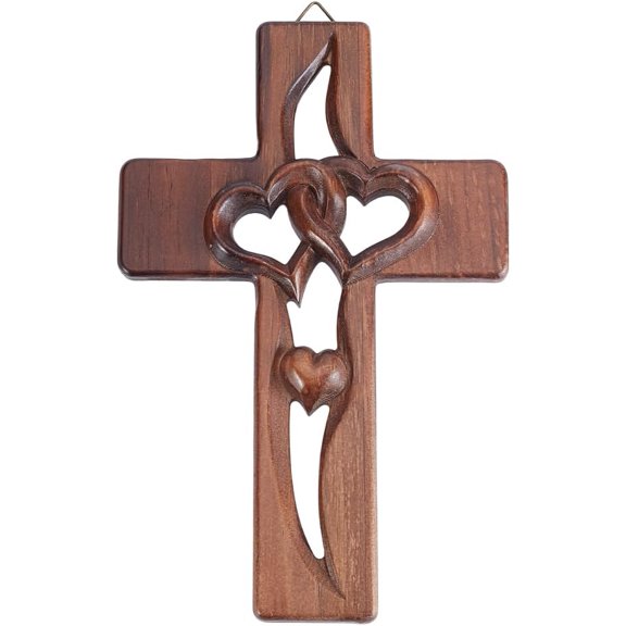 1Pc Heart Carved Wall Decor Coffee Brown Hanging Wall with Heart Cutout Decorative Wooden Intertwined Love Walls Crosses for Home Living Room Bedroom or Entryway