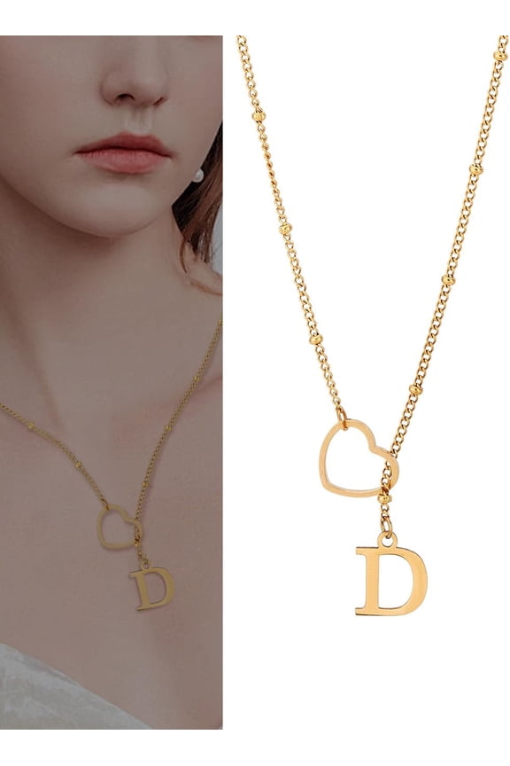 1Pc Heart Letter Necklace Alphaet Necklace for Women Elegant Gift 16.30-16.63 Inch(41.4-42.25cm) Long Stainless Steel