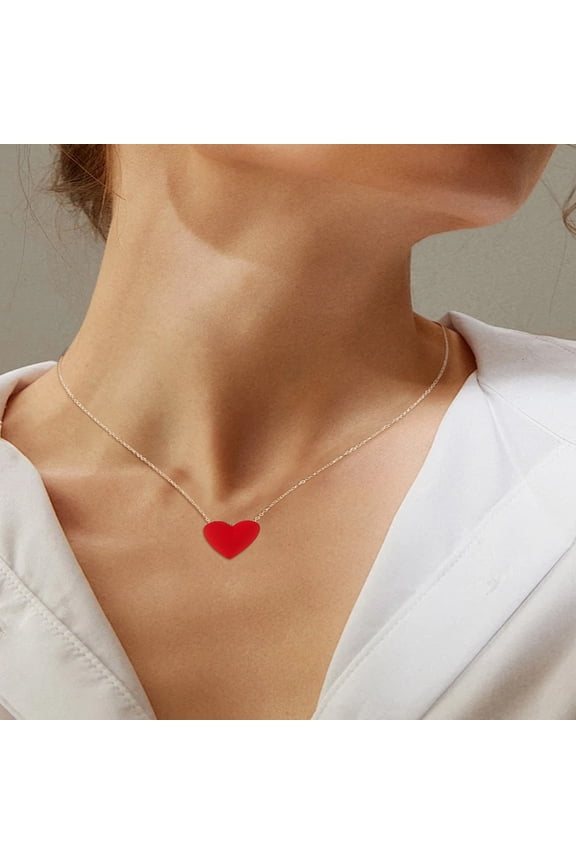 1Pc Heart Pendant Necklace Vintage Stacking Chain for Women Elegant Gift 16.77 inch(42.6cm) Red