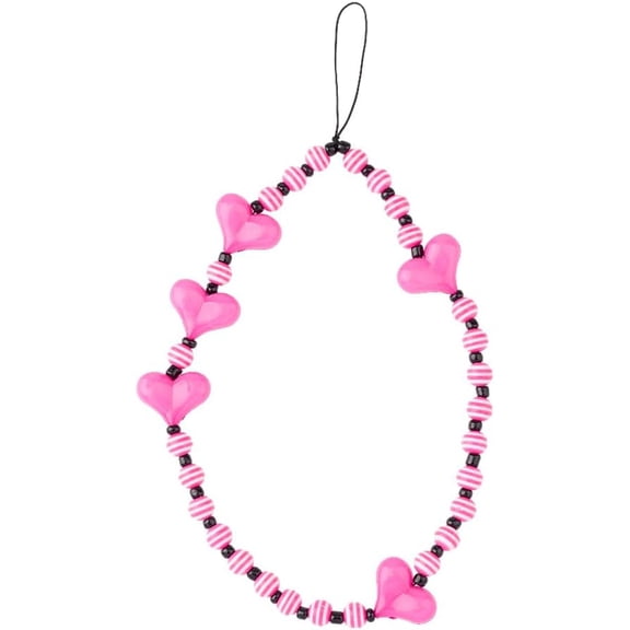 1Pc Heart Phone Charm 250x40x9mm Pink Acrylic Beaded Wrist Mobile Straps Fashion Cell Phone Lanyard Accessories for Women Hot Pink